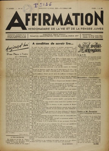 Affirmation. Vol. 01 N°13 (14 avr. 1939)